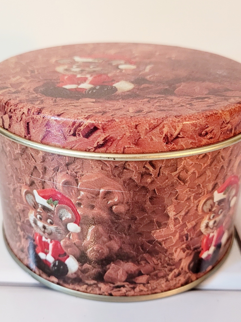 Festive Holiday Candy Tin - Brown/Red Decorative Canister